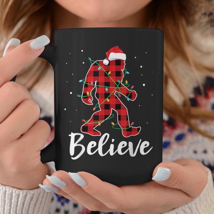 Believe Plaid Bigfoot Christmas Light Sasquatch Santa Coffee Mug Personalized Gifts