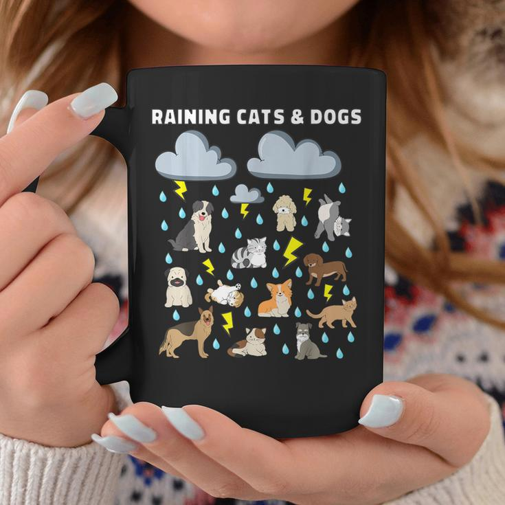 English Idiom Raining Cats And Dogs Puppies Kitten Coffee Mug Funny Gifts