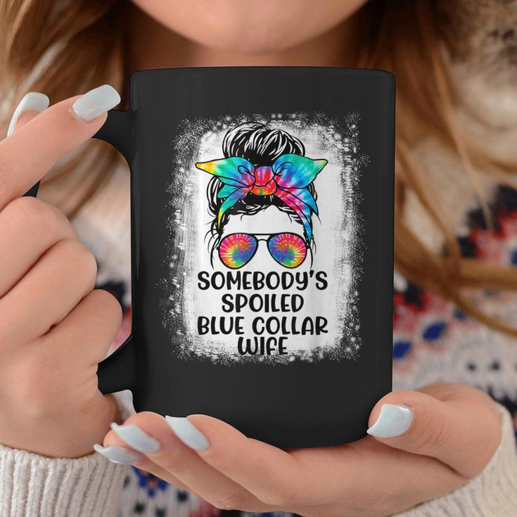 Somebody's Spoiled Blue Collar Wife Messy Bun Tie Dye Coffee Mug Funny Gifts
