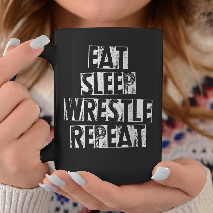 Vintage Wrestler Wrestling Eat Sleep Wrestle Repeat Coffee Mug Unique Gifts