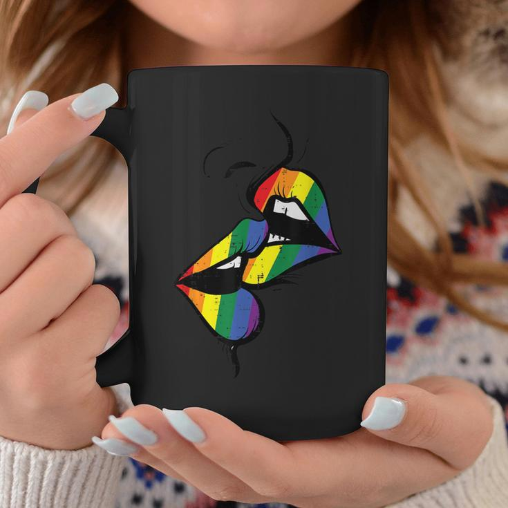 Gay Rainbow Lips Kissing Lgbt Flag Pride Month Women Coffee Mug Unique Gifts