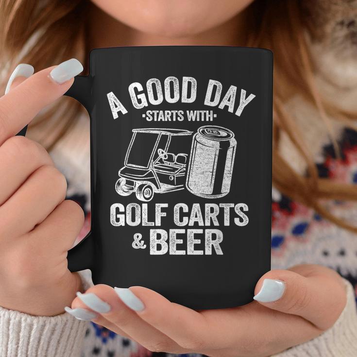 A Good Day Starts With Golf Carts And Beer Golfing Coffee Mug Unique Gifts