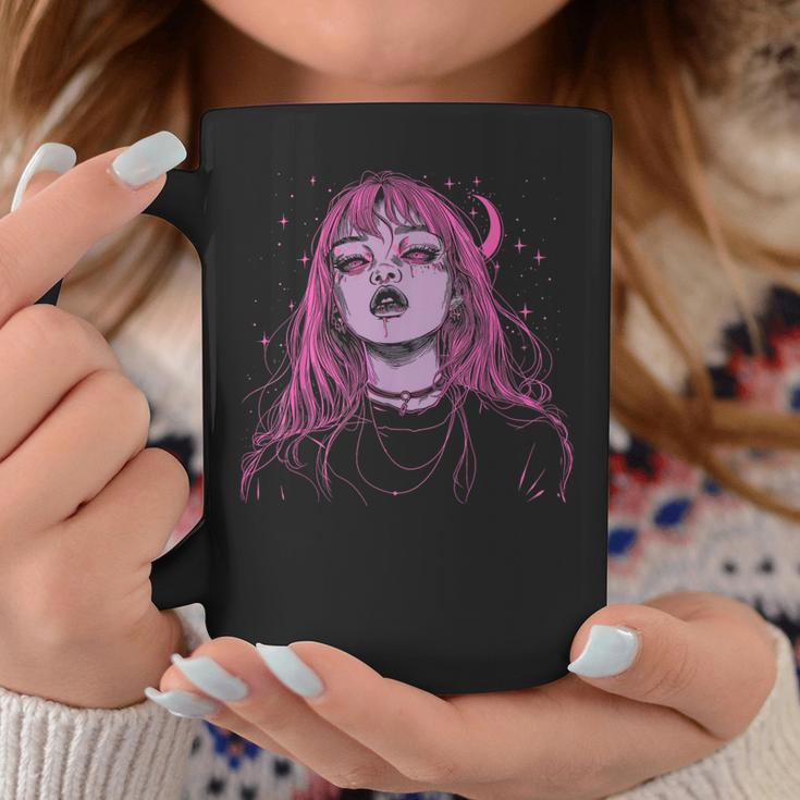 Goth Grunge Demon Anime Girl Waifu Horror Alt Pink Aesthetic Coffee Mug Unique Gifts
