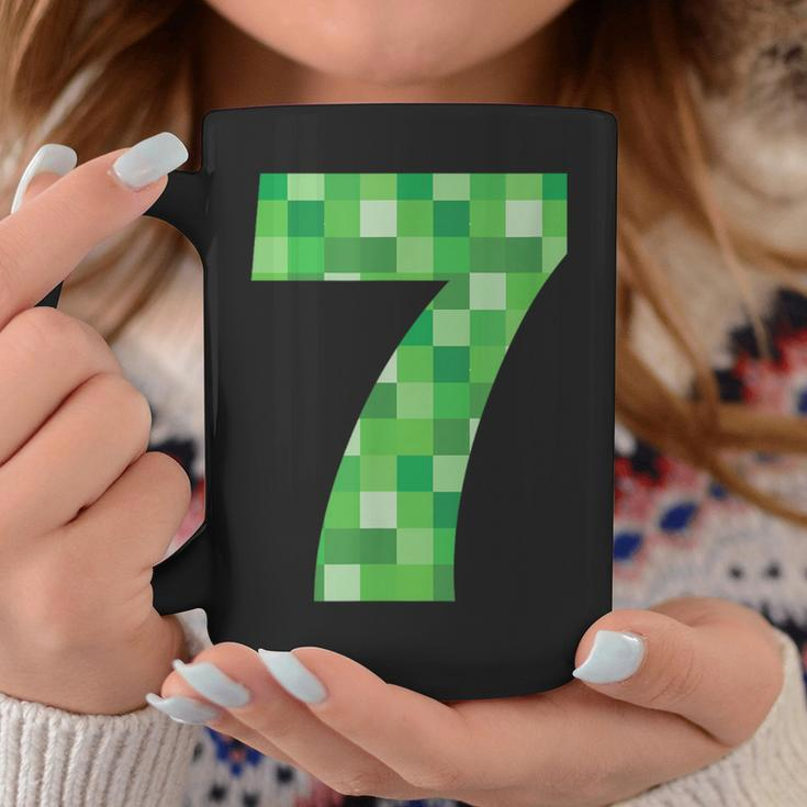 Green Pixel Number 7 7Th Birthday Gamer Number 7 Coffee Mug Funny Gifts