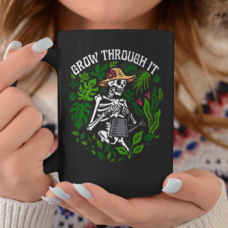 Grow Through It Positive Saying Flower Skeleton Coffee Mug Unique Gifts