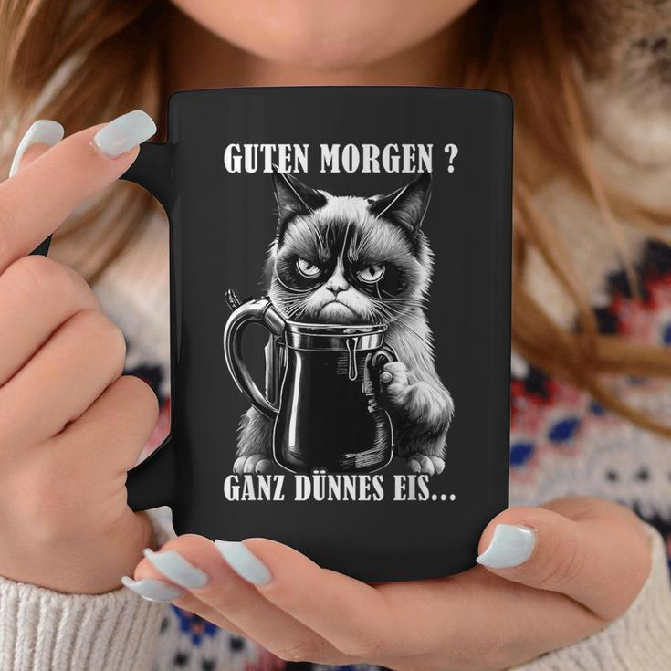Guten Morgen Ganz Thin Eis German Language Cat Kaffee Black Tassen Lustige Geschenke