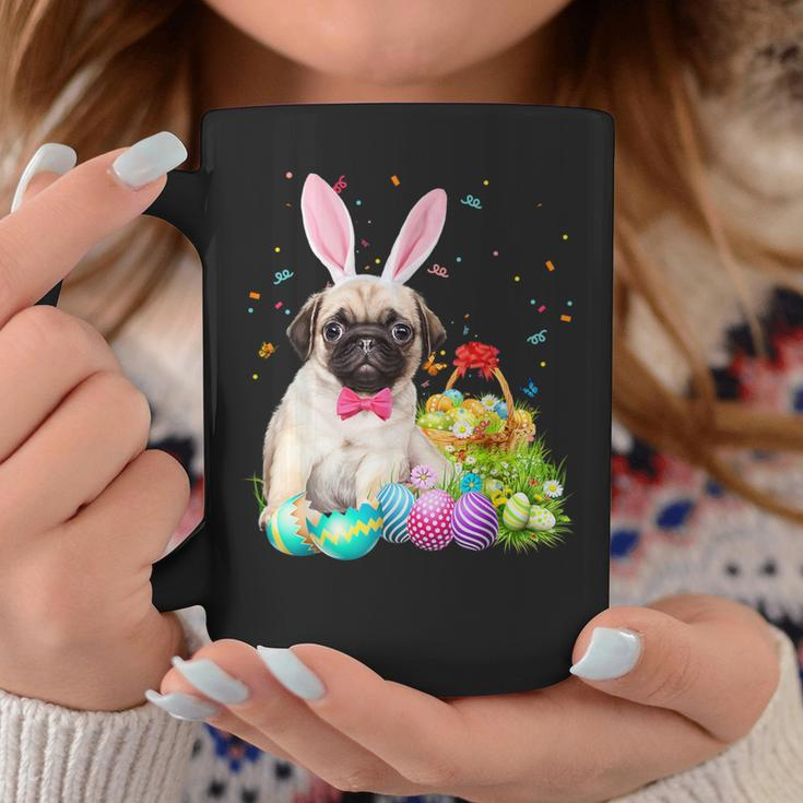 Happy Easter Cute Bunny Dog Pug Eggs Basket Coffee Mug Unique Gifts