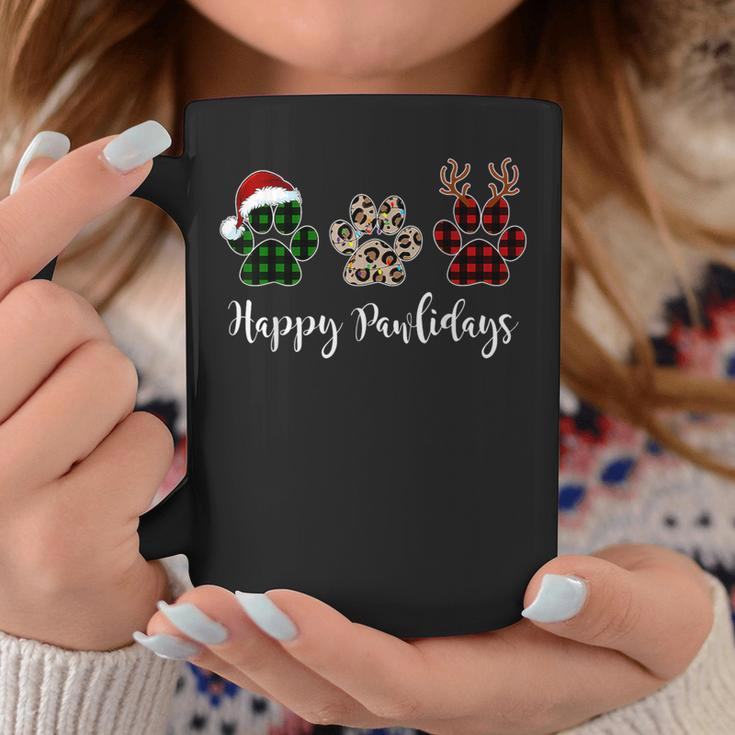 Happy Pawlidays Dog Paws Buffalo Plaid Leopard Christmas Coffee Mug Unique Gifts