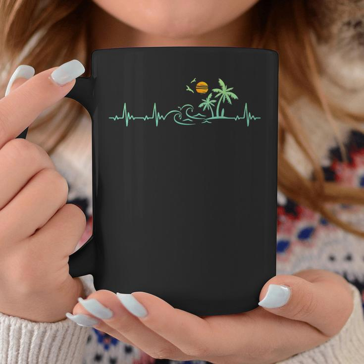 Heartbeat Palm Tree Retro Tropical Beach Island Trees Coffee Mug Unique Gifts