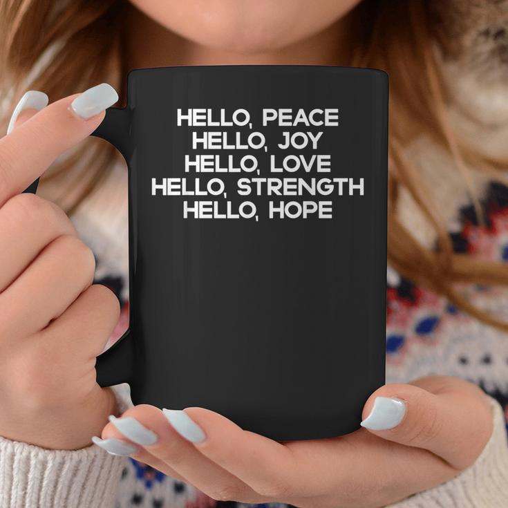 Hello Peace Joy Love Strength Hope Christian Motivation Coffee Mug Unique Gifts