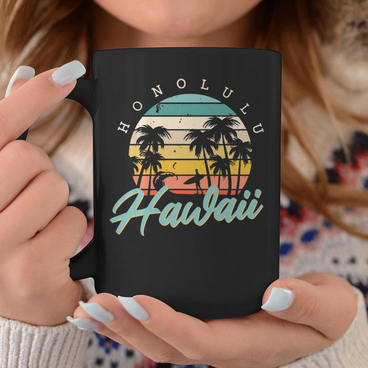 Honolulu Hawaii Surfing Oahu Island Aloha Sunset Palm Trees Coffee Mug Unique Gifts