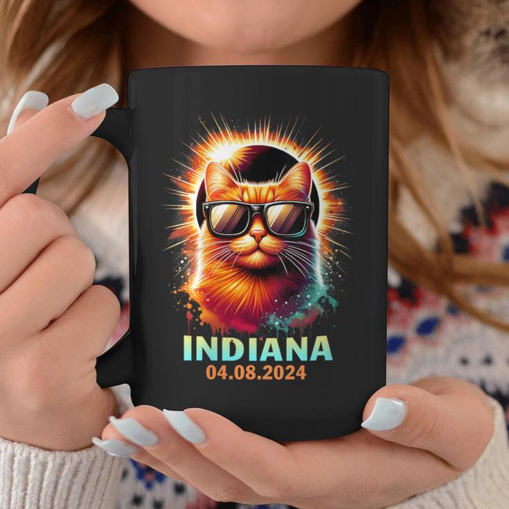 Indiana Total Solar Eclipse 2024 Cat Wearing Glasses Coffee Mug Funny Gifts