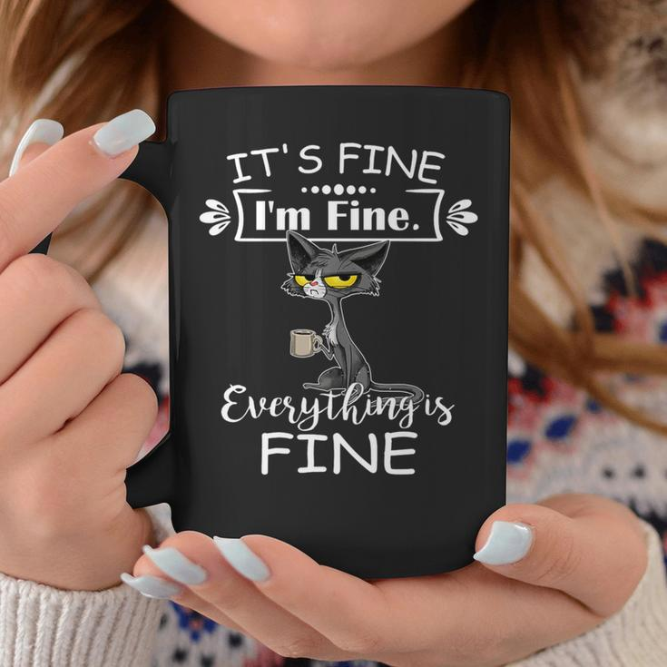 It's Fine I'm Fine Everything Is Fine Lazy Black Cat Coffee Mug Unique Gifts