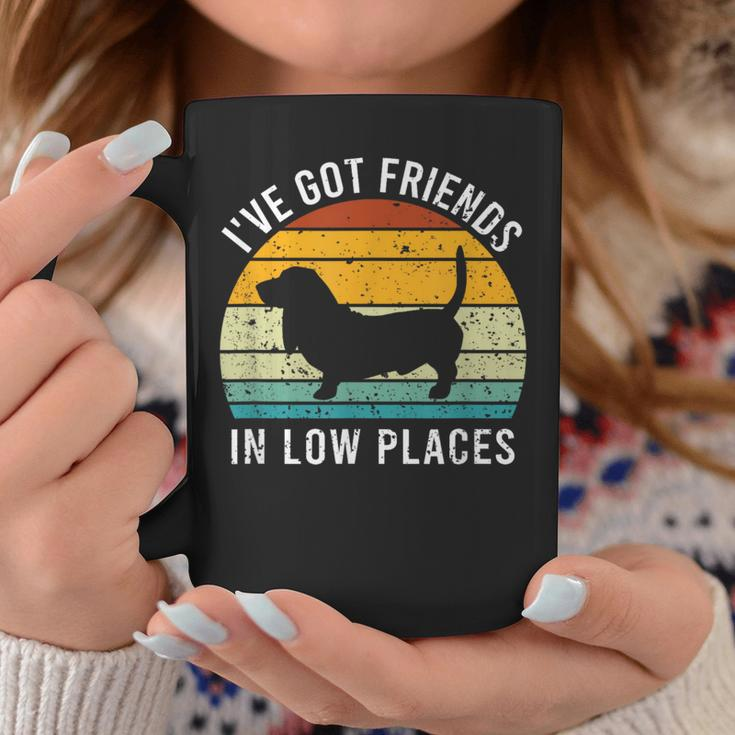 I've Got Friends In Low Places Basset Hound Retro Coffee Mug Funny Gifts