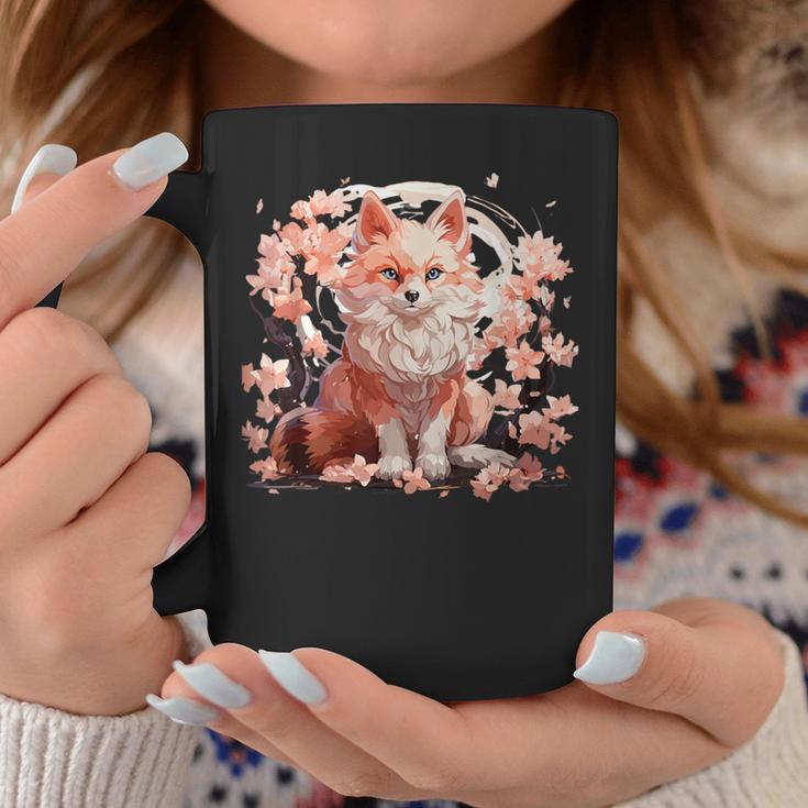 Japanese Fox Cherry Blossom Flower Sakura Trees Kawaii Anime Coffee Mug Unique Gifts