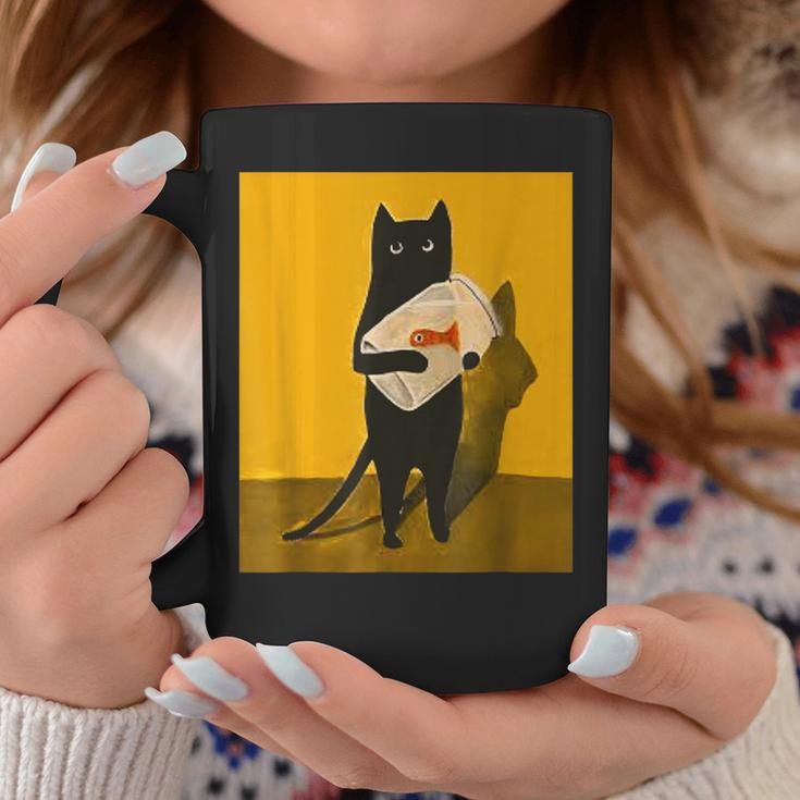 Katze Hält Goldfischglas-Kunstdesign Tassen Lustige Geschenke