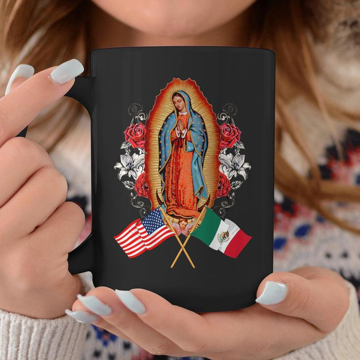 Our Lady Virgen De Guadalupe Mexican American Flag Coffee Mug Unique Gifts