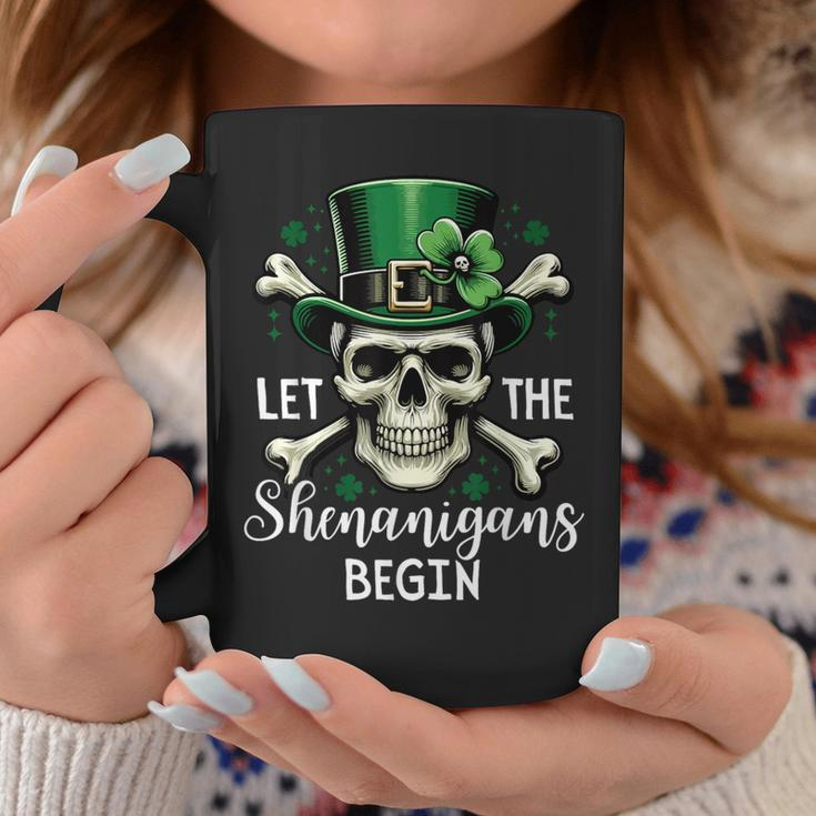 Let The Shenanigans Begin Skeleton St Patrick Day Skull Coffee Mug Funny Gifts