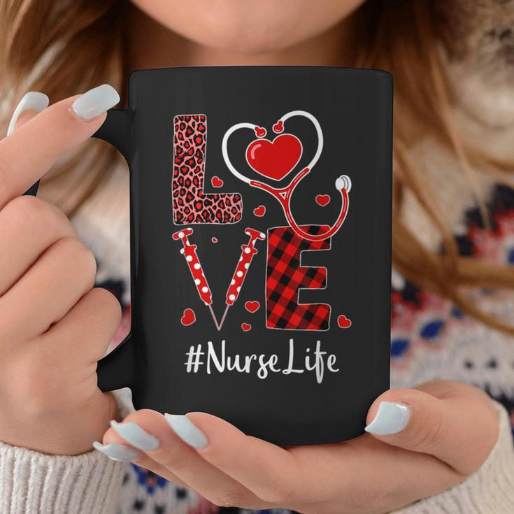 Love Nurse Life Leopard Red Plaid Valentine Day Lover Coffee Mug Unique Gifts