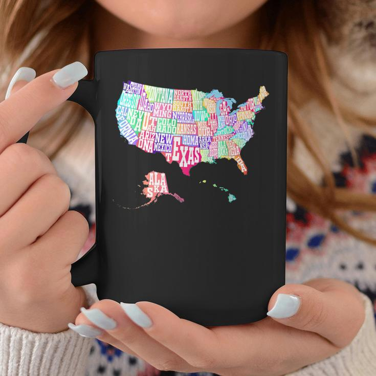 Map Of Usa With State Names Typographic Colorful Map Coffee Mug Unique Gifts