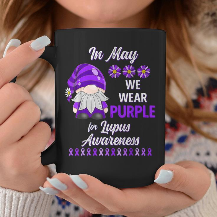 In May We Wear Purple Lupus Awareness Month Gnome Daisy Coffee Mug Funny Gifts