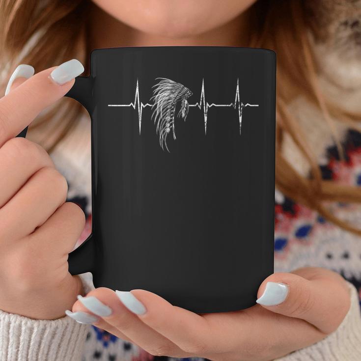 Native American Indian Chief Indigenous Headdress Heartbeat Coffee Mug Unique Gifts