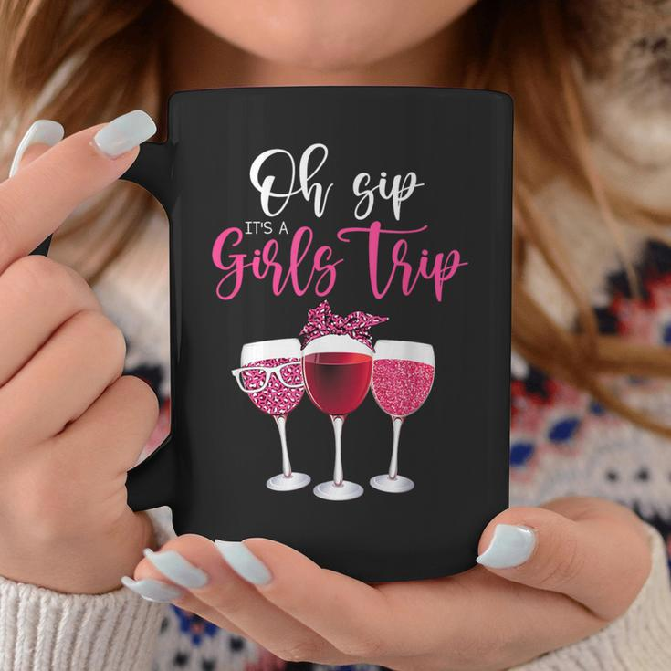 Oh Sip It's A Girls Trip Leopard Print Wine Glasses Coffee Mug Personalized Gifts
