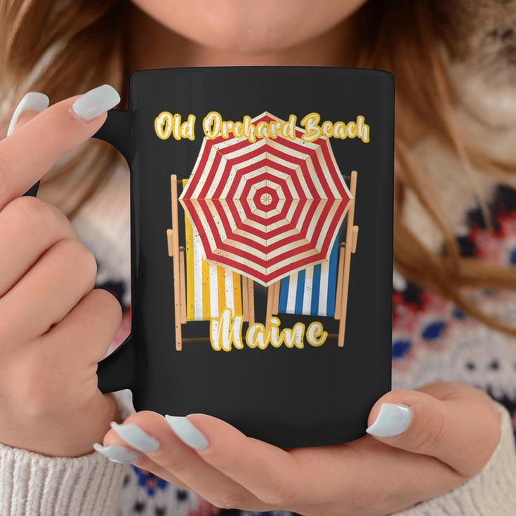 Old Orchard Beach Maine Nautical Umbrella Striped Chairs Coffee Mug Unique Gifts