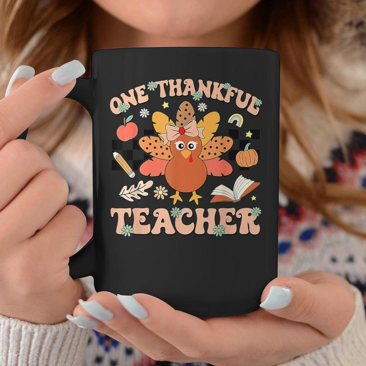 One Thankful Teacher Thanksgiving Retro Groovy Fall Teachers Coffee Mug Personalized Gifts