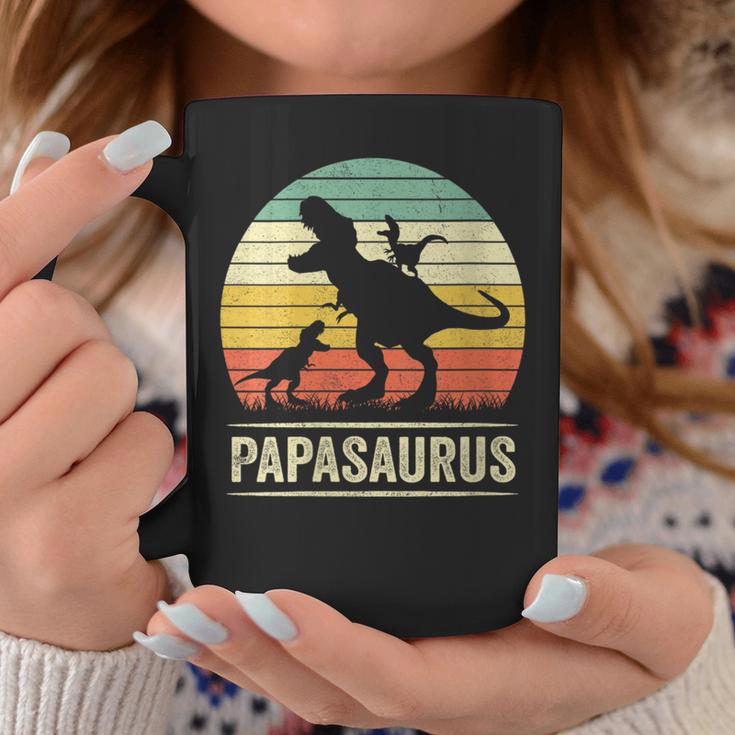 Papasaurus Dinosaur Papa Tyrannosaurus Dino Twin Pack Mit-Ausschnitt Tassen Lustige Geschenke