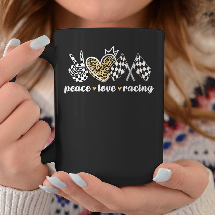Peace Love Racing Leopard Print V Sign Heart Flag Racing Coffee Mug Unique Gifts
