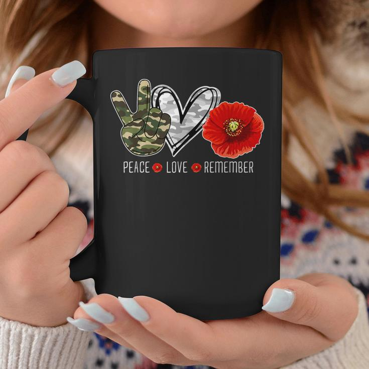 Peace Love Remember Soldier Veteran Day Red Poppy Flower Coffee Mug Unique Gifts