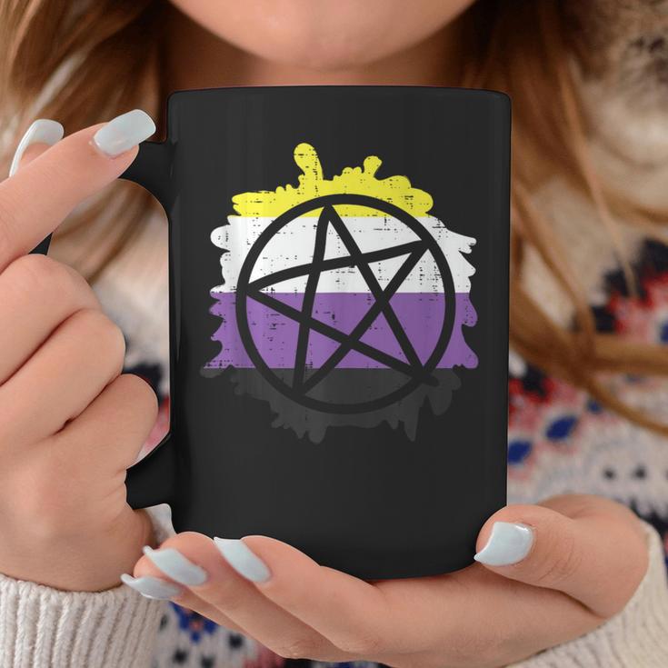 Pentagram Satanic Goth Lgbtq Non-Binary Flag Genderqueer Coffee Mug Unique Gifts