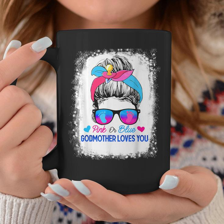 Pink Or Blue Godmother Loves You Messy Bun Gender Reveal Coffee Mug Unique Gifts
