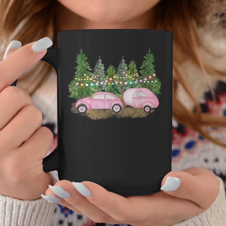 Pink Christmas Retro Pink Car & Camper Christmas Tree Lot Coffee Mug Unique Gifts