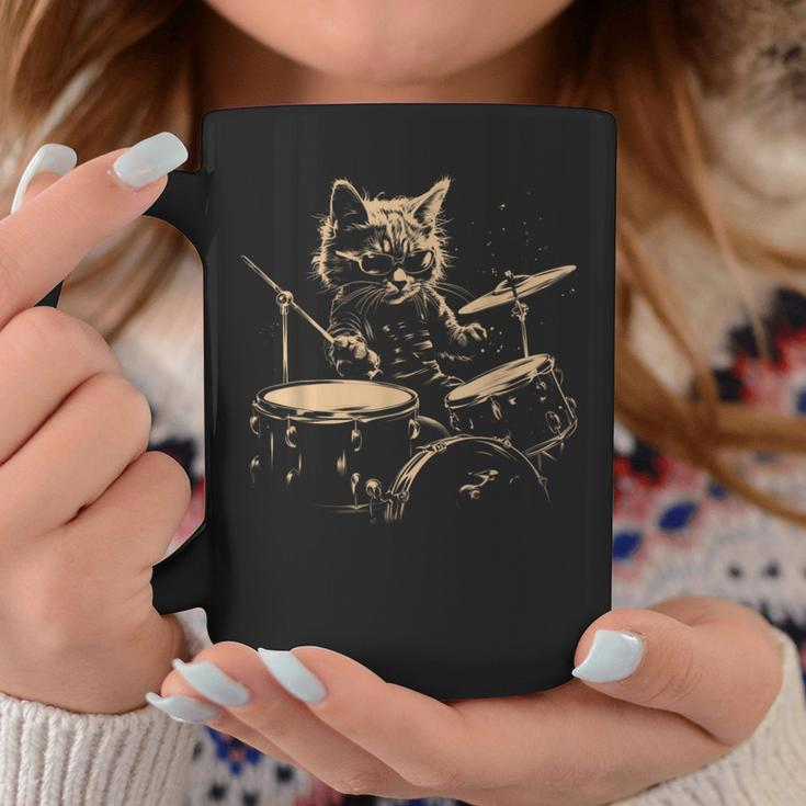 Pop Rock Drummer Cat Kitten Music Playing Drums Music Bands Coffee Mug Unique Gifts