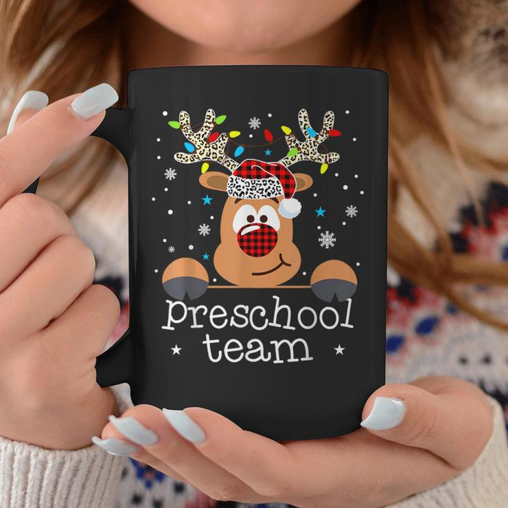 Preschool Team Plaid Reindeer Santa Hat Teacher Christmas Coffee Mug Funny Gifts