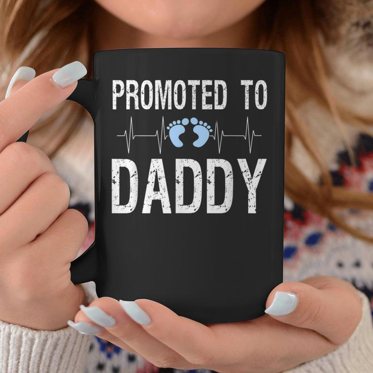 Promoted To Daddy With Heartbeat And Baby Footprint Coffee Mug Unique Gifts