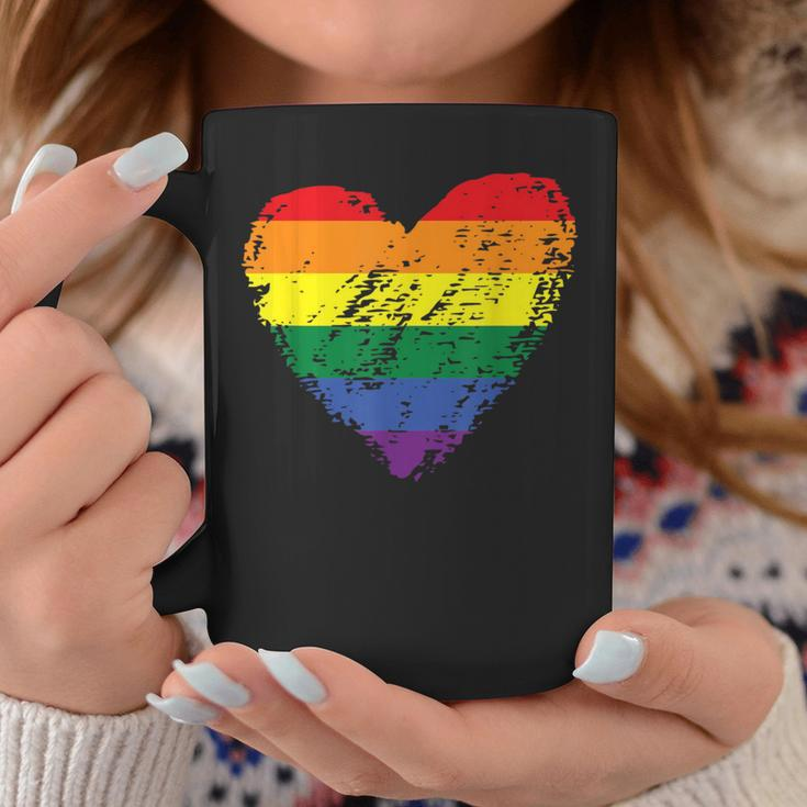 Rainbow Flag Colored Heart Lgbtq Lesbian Gay Pride Vintage Coffee Mug Unique Gifts