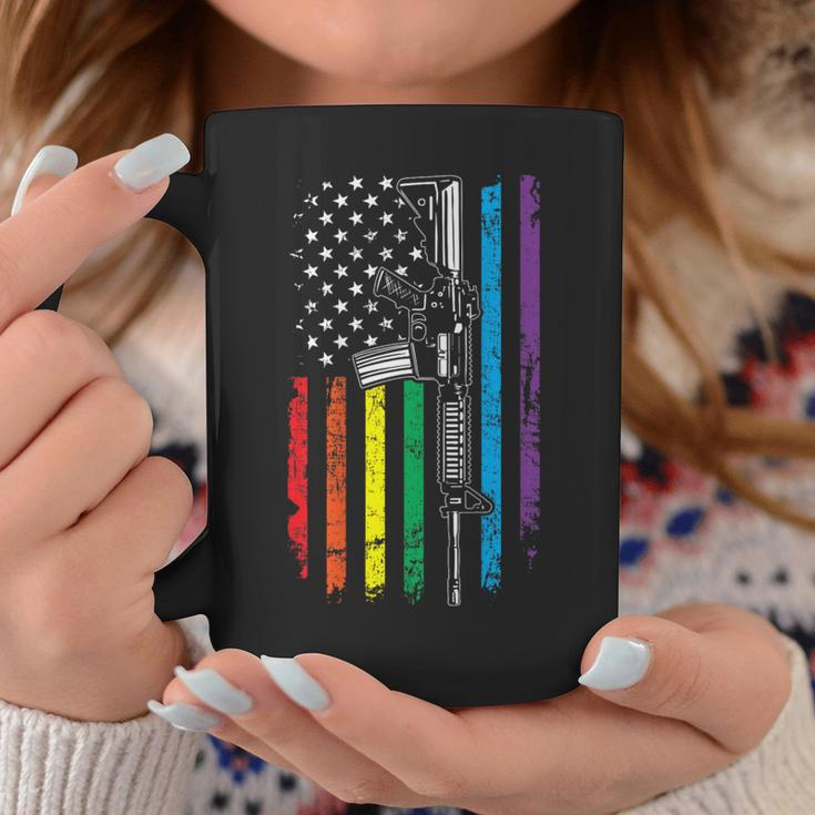 Rainbow Pro Gun American Flag Lgbt Gay Pride Ar15 On Back Coffee Mug Unique Gifts
