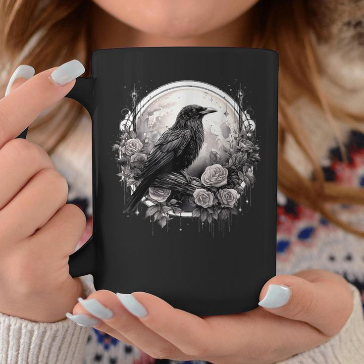 Raven Full Moon Gothic Witchy Crow Roses Mystical Coffee Mug Unique Gifts