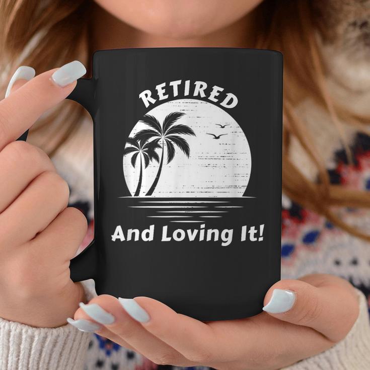 Retired And Loving It Beach Scene Sunrise And Palm Trees Coffee Mug Unique Gifts