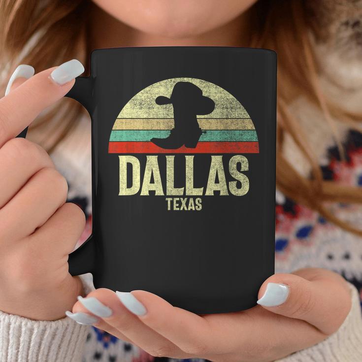 Retro Dallas Texas Cowboy Hat On Cowboy Boot Vintage Coffee Mug Unique Gifts