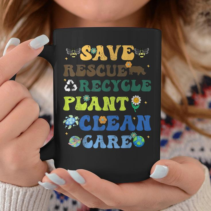 Retro Earth Day Save Bees Rescue Animals Recycle Plastics Coffee Mug Funny Gifts
