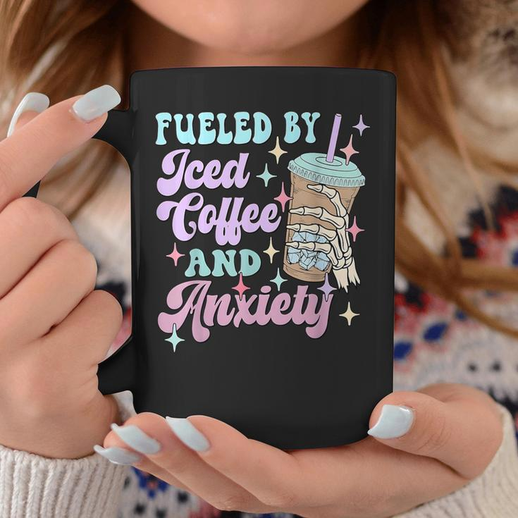 Retro Groovy Coffee Fueled By Iced Coffee And Anxiety Coffee Mug Unique Gifts
