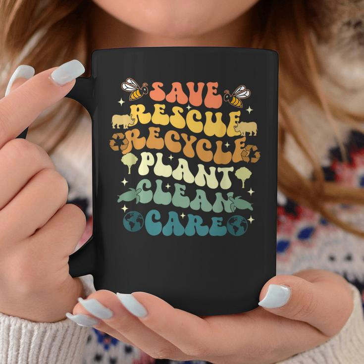 Retro Groovy Save Bees Rescue Animals Recycle Earth Day 2024 Coffee Mug Unique Gifts