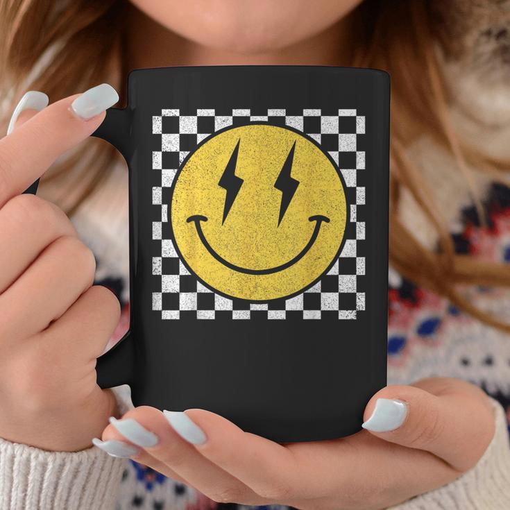 Retro Happy Face Distressed Checkered Pattern Smile Face Coffee Mug Unique Gifts