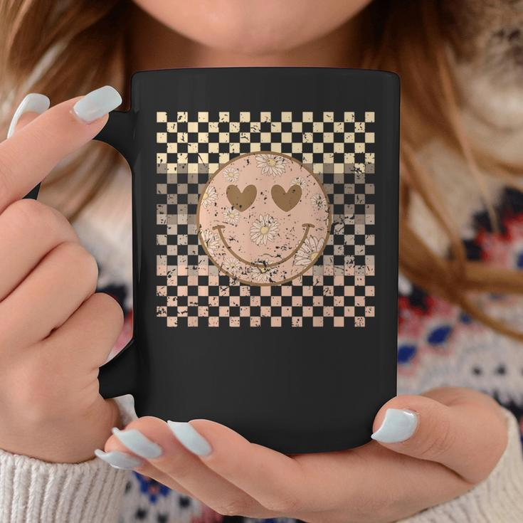 Retro Happy Smile Checkered Pattern Trendy Coffee Mug Unique Gifts