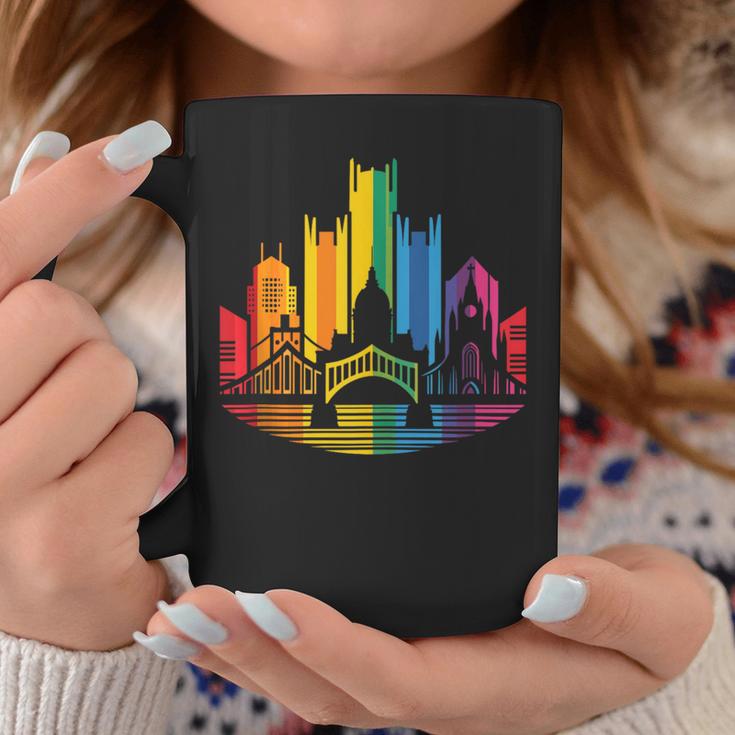 Retro Pittsburgh Skyline Rainbow Lgbt Lesbian Gay Pride Coffee Mug Unique Gifts