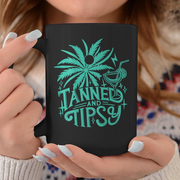 Retro Tanned And Tipsy Beach Summer Vacation On Back Coffee Mug Unique Gifts
